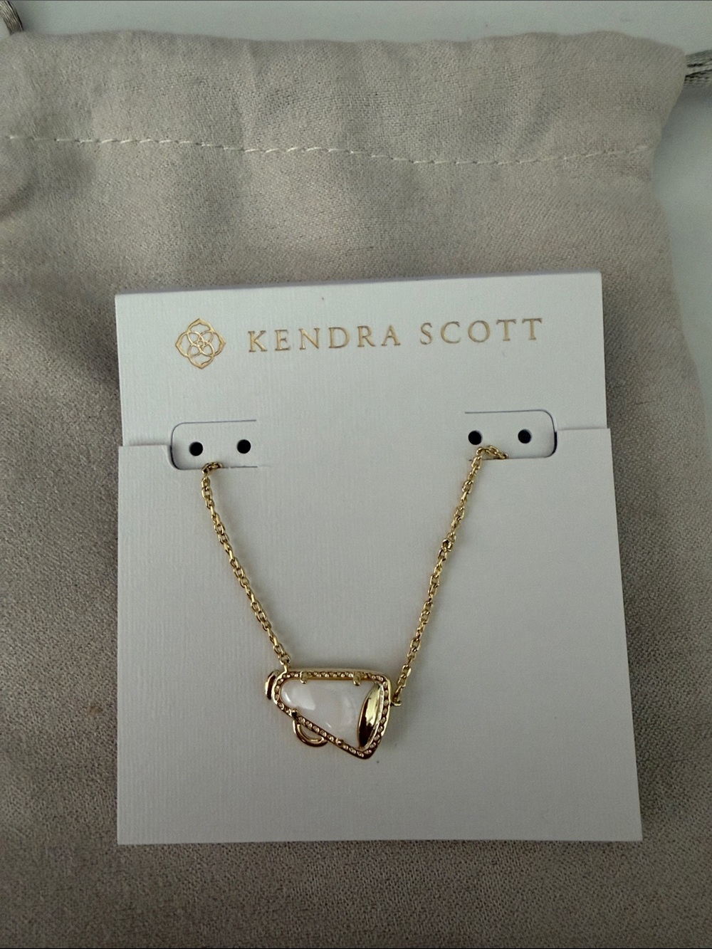 Kendra Scott Gold Necklace with White megaphone Stone